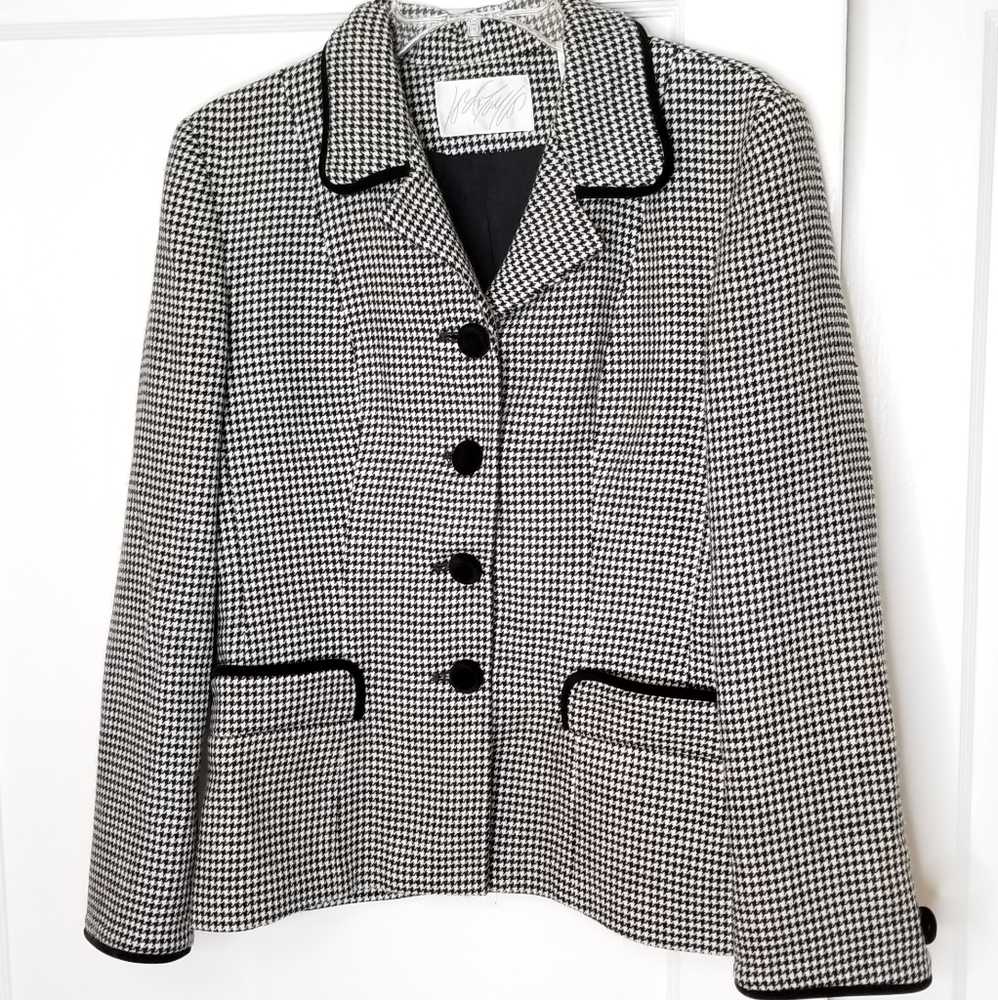 Lord & Taylor Houndstooth 100% Wool Velvet Blazer